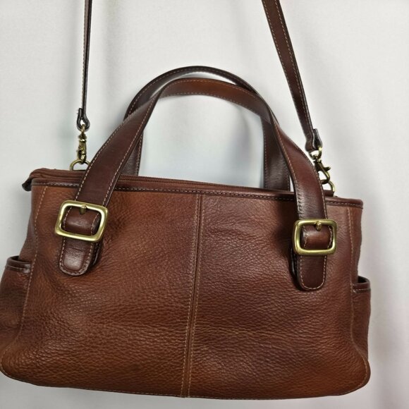 Maddox Satchel Brown Pebbled Leather Convertible Crossbody Bag Vintage Style - Picture 13 of 16